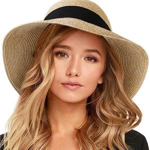 Floppy Beach Sun Straw Hat UV UPF50 Travel Foldable Brim Summer UV Hat